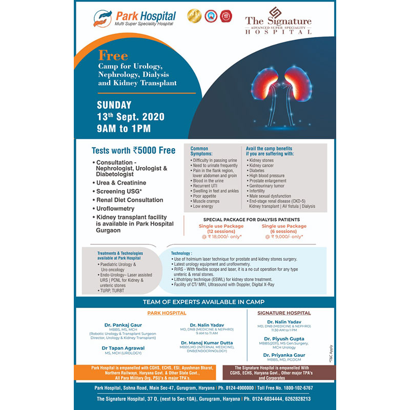 Free camp for Urology, Nephrology, Dailysis and Kidney Transplant